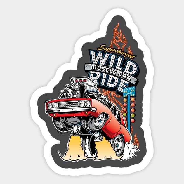 Hot Rod Wild Ride Muscle Car Sticker by thatscool